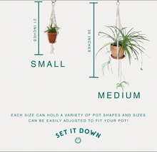 Load image into Gallery viewer, Our DIY Plant Hanger Macrame kit comes in two sized- small and medium. 
