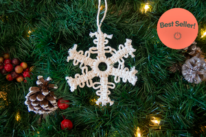 Our best seller during the holiday season- a DIY Snowflake Ornament, a perfect macrame diy kit for beginners