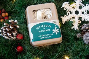 Set It Down DIY Snowflake Ornament Kit comes with all the materials needed to craft your own DIY Macrame Christmas Snowflake Ornament